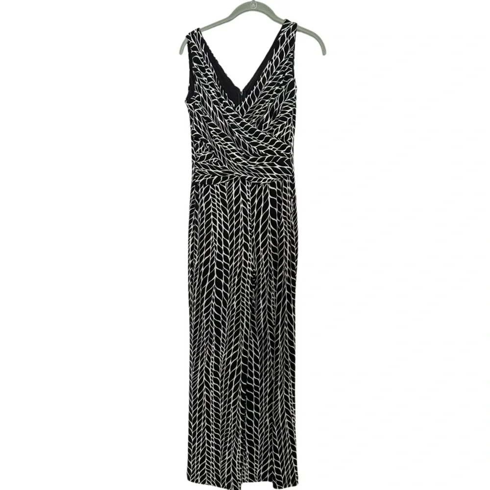 Retro Long Jumpsuit Black and White Geometric Print Sleeveless Flare Wide leg - Picture 2 of 5